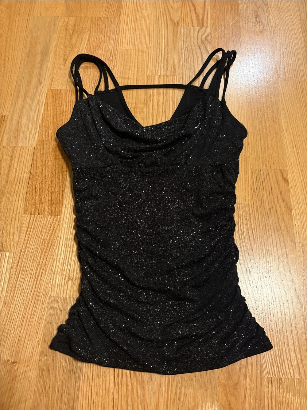 Vintage Black Sparkle Cowl Neck Double-Strap Camisole